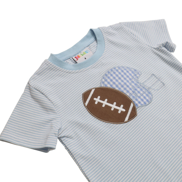 Football Applique T-Shirt- Light Blue Stripe