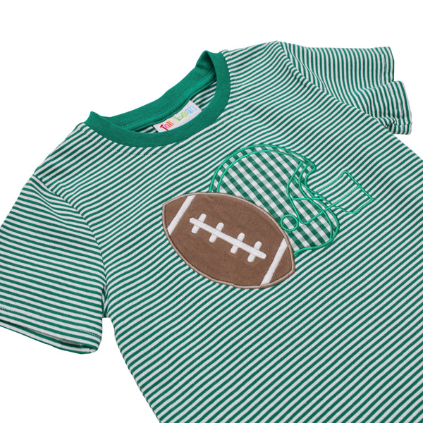 Football Applique T-Shirt- Green Stripe