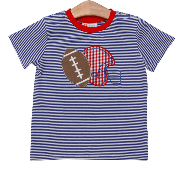 Football Applique T-Shirt- Royal Stripe w/ Red Trim