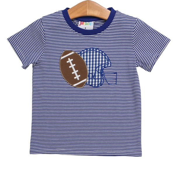 Football Applique T-Shirt- Royal Stripe