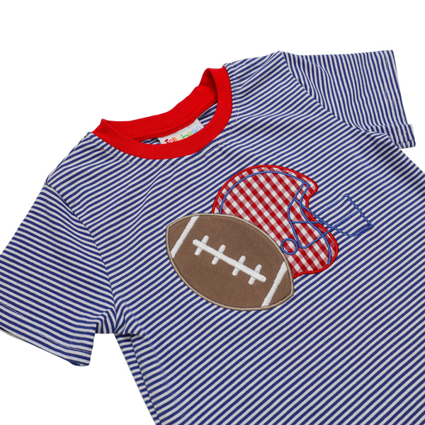 Football Applique T-Shirt- Royal Stripe w/ Red Trim