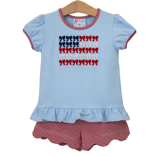 Red, White, and Bows Scallop Short Set
