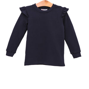 French Terry Flutter Pullover- Navy