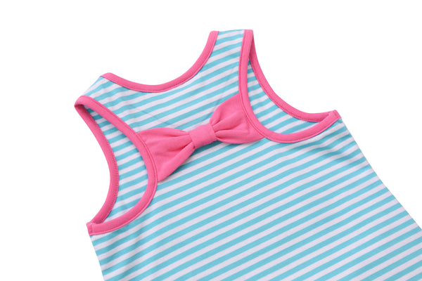 Abby Bow Back Bloomer Set- Aqua Stripe/Hot Pink