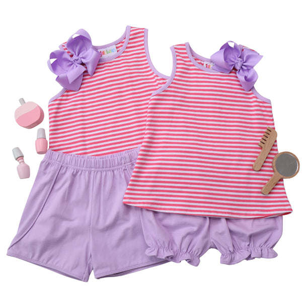 Abby Bow Back Short Set- Pink Stripe/Lavender