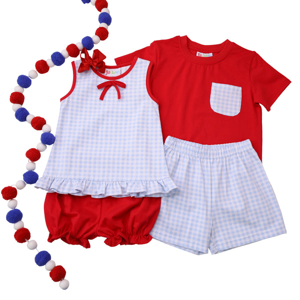 Blue Gingham/Red Bow Bloomer Set