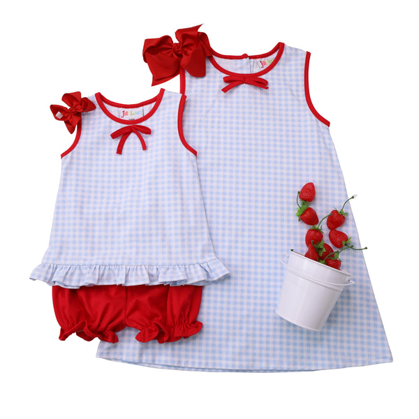 Blue Gingham/Red Bow Bloomer Set