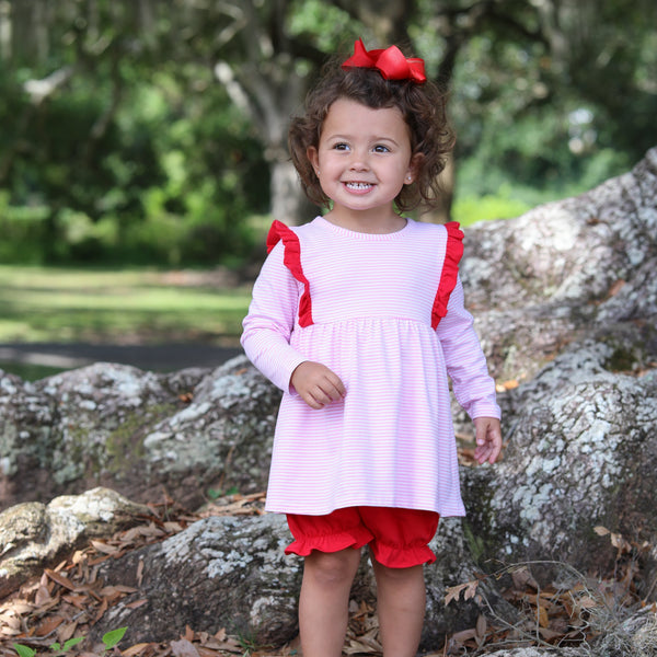 Evie Bloomer Set- Light Pink Stripe & Red