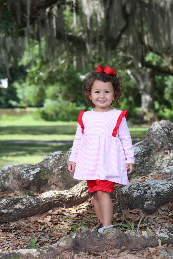Evie Bloomer Set- Light Pink Stripe & Red