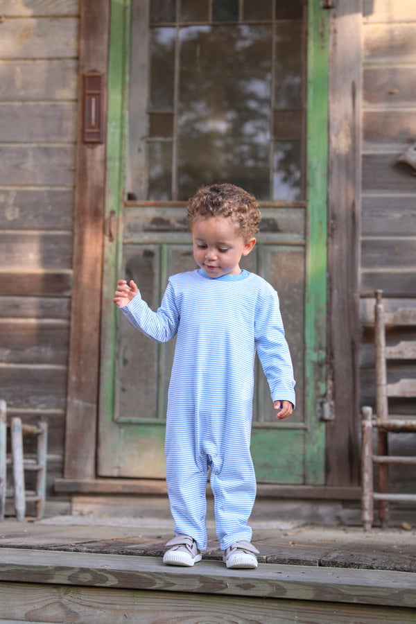 James Romper- Cornflower Blue Stripe