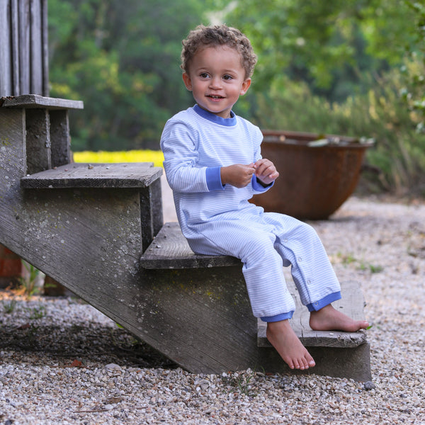 Thomas Romper- Light Blue Stripe & Cobalt