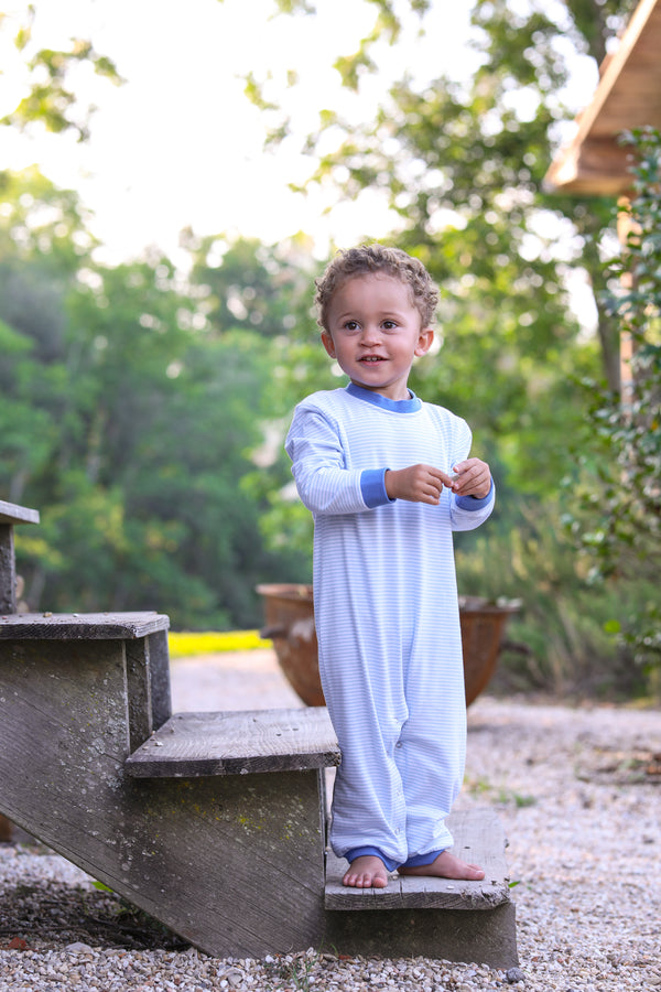 Thomas Romper- Light Blue Stripe & Cobalt