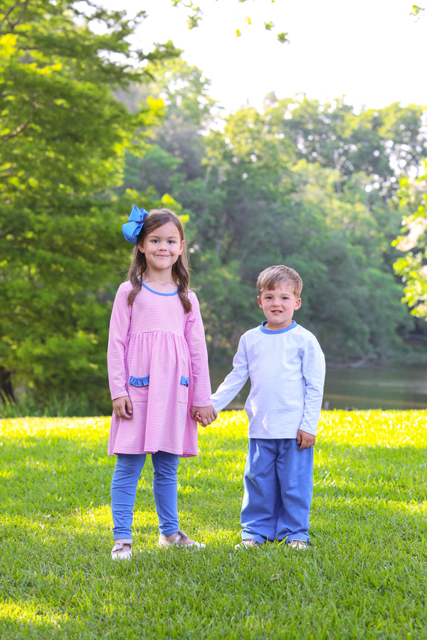 Pink Stripe & Cobalt Blue Pocket Pants Set