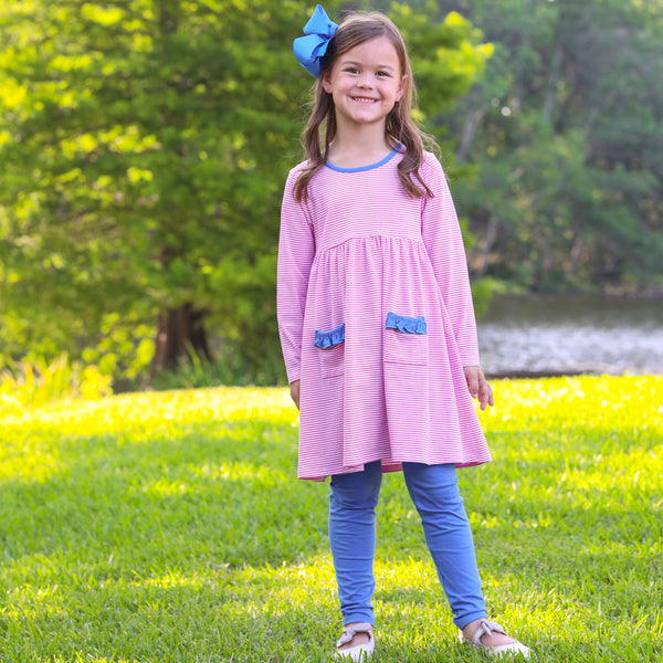 Pink Stripe & Cobalt Blue Pocket Pants Set