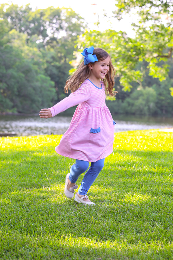 Pink Stripe & Cobalt Blue Pocket Pants Set