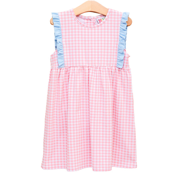 Evie Dress- Pink Gingham and Light Blue