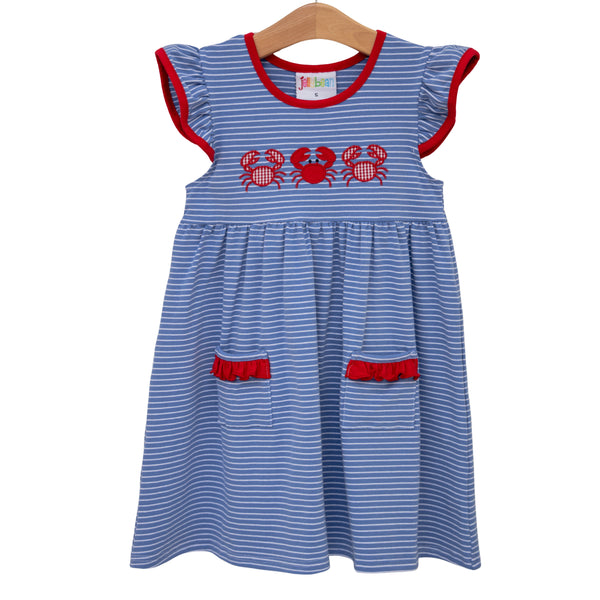 Coastal Crab Ruffle Pocket Dress