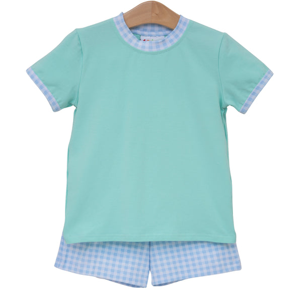 Avery Short Set- Mint w/ Light Blue Gingham