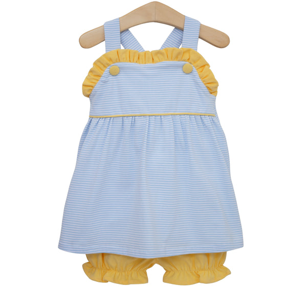Lucy Bloomer Set- Light Blue Stripe and Yellow
