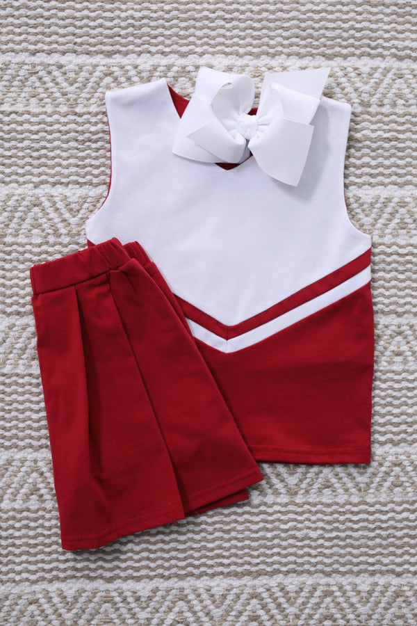 Cheer Uniform Skort Set- Crimson/White