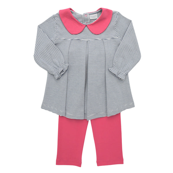Collared Striped Dress Set W/ Leggings