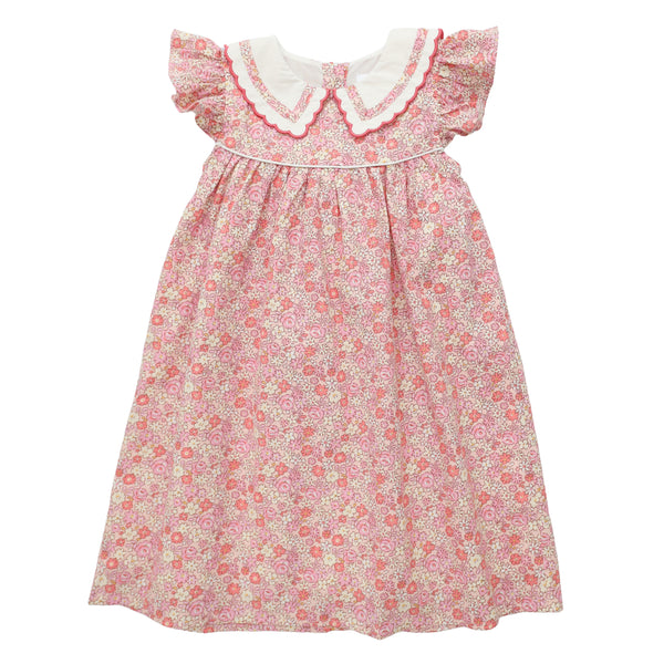 Pink Floral Scalloped Collar Dress