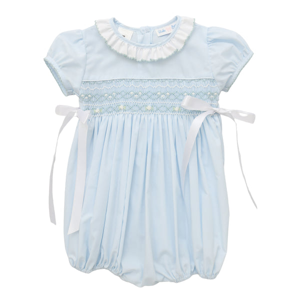 Rosie Smocked Bubble W/ Bows- Light Blue