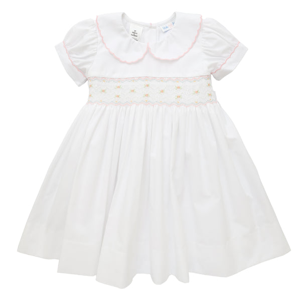 Rose Smocked Dress- White
