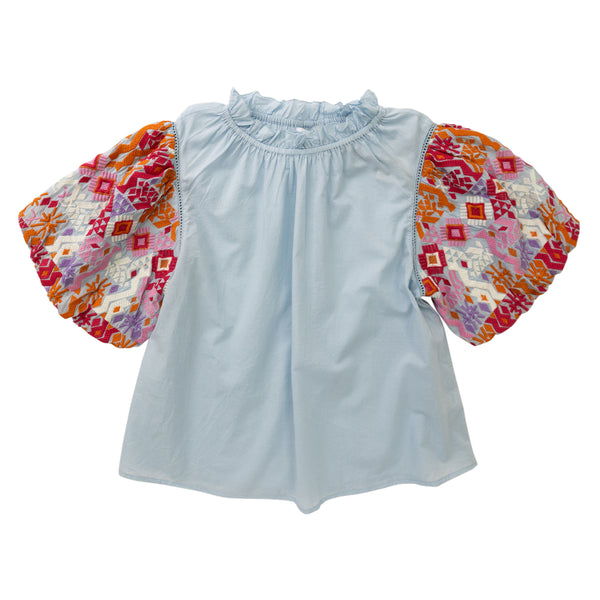 Embroidered Puff Sleve Top