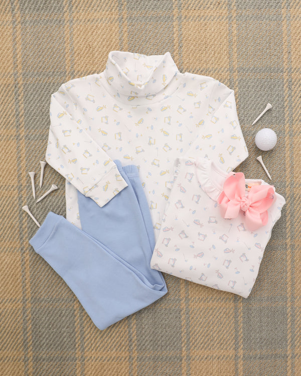 Golf Print Ruffle Romper- Pink
