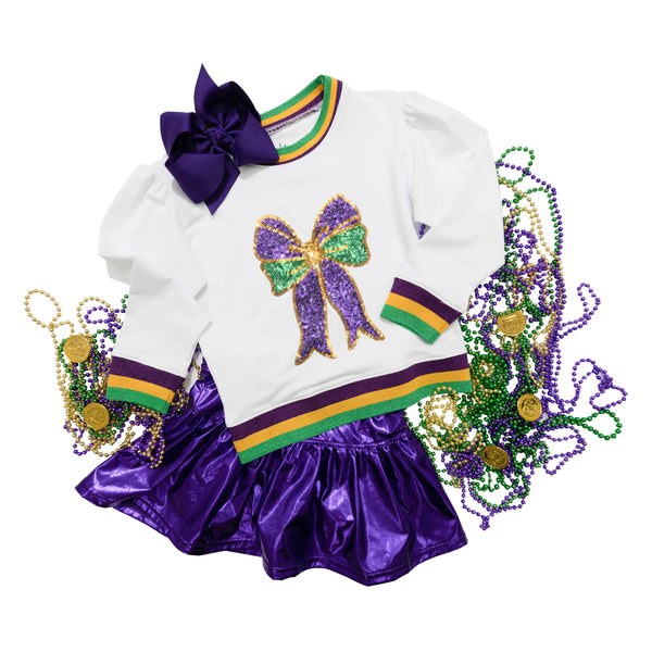 Sequin Bow Shirt- Mardi Gras