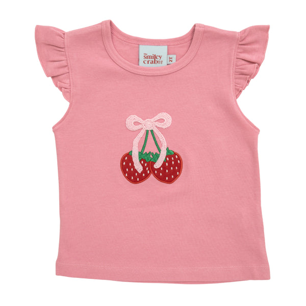 Strawberries & Bow Flutter Top