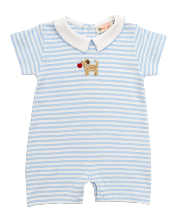 Crochet Puppy with a Heart Romper- Stripe