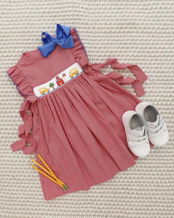 Back To School Sleeveless Dress W/ Side Bows- Red Gingham