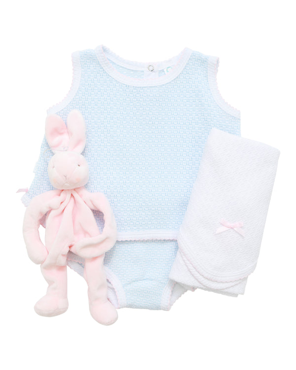 Sleeveless Bows Diaper Set- Blue/Pink