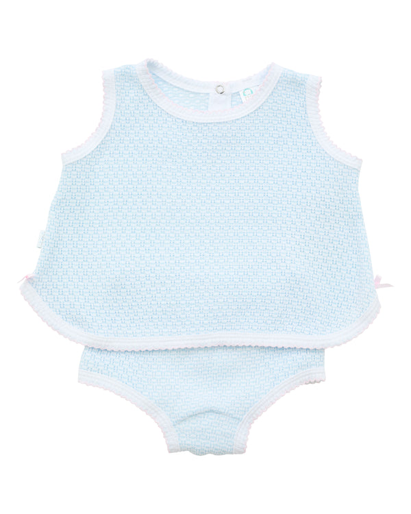 Sleeveless Bows Diaper Set- Blue/Pink