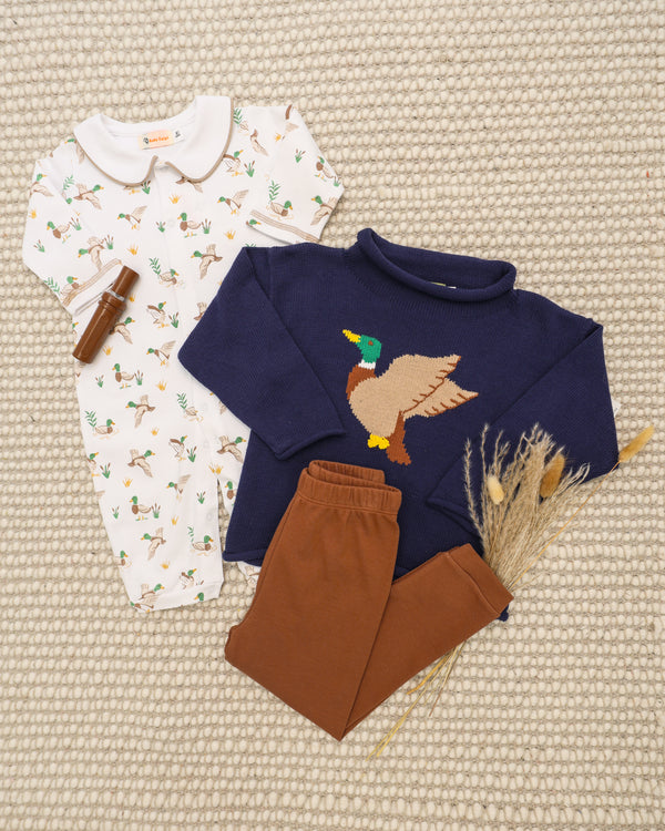 Mallard Ducks Print Romper- Sand