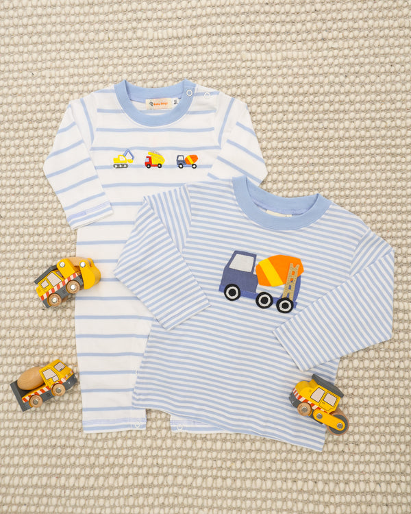 Cement Truck LS Shirt- Sky Blue Stripe