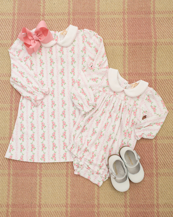 Soft Roses Printed Dress W/ Round Collar