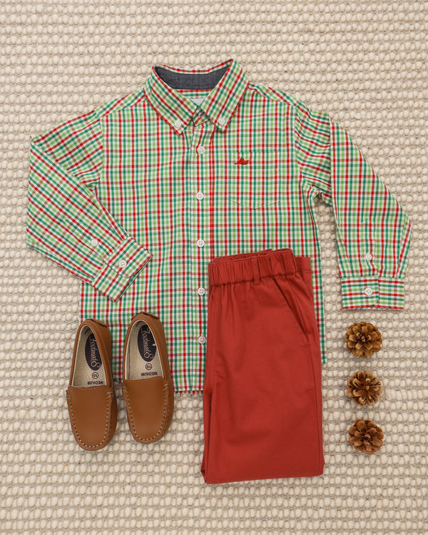 LS Dress Shirt- Red/Jolly Green