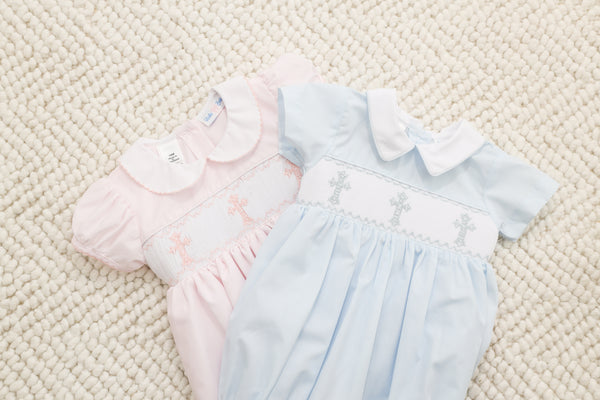 Smocked Cross Bubble- Light Blue