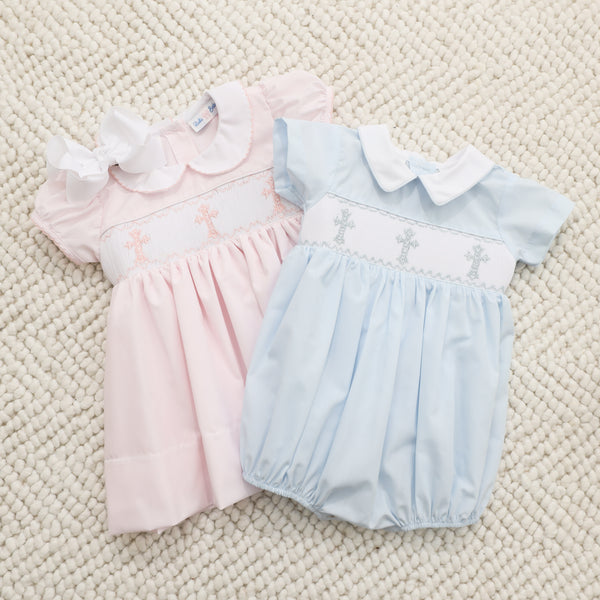 Smocked Cross Bubble- Light Blue