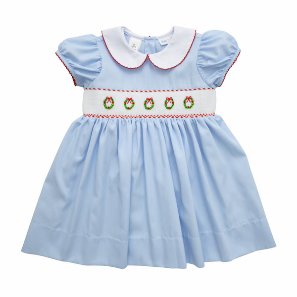 Christmas Wreath Smocked Rose Dress