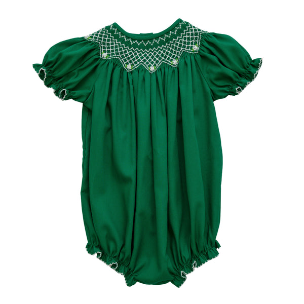 Christmas Green Smocked Bishop Emmie Bubble
