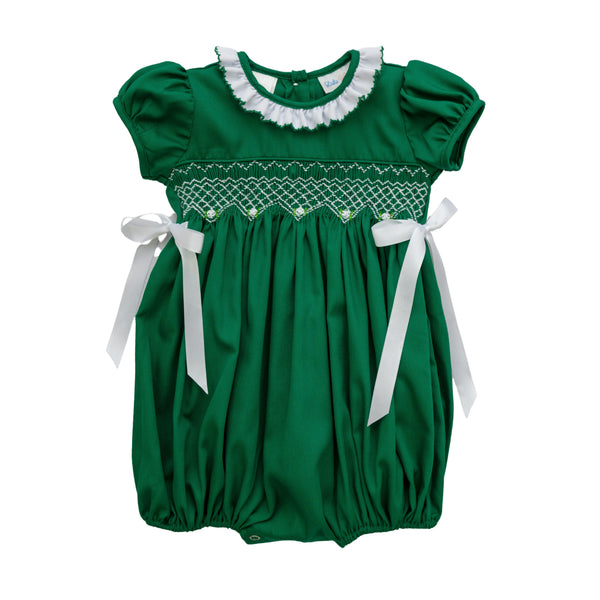 Christmas Green Smocked Rosie Bubble