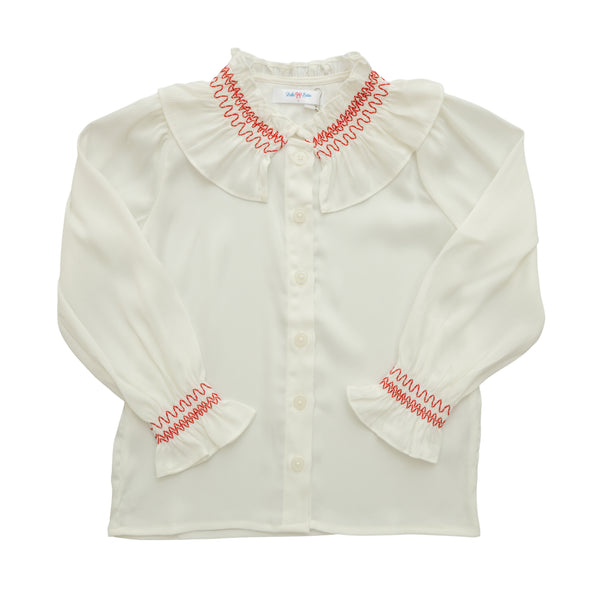 White/Red Liz Ruffle Top