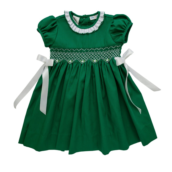 Christmas Green Smocked Rose Dress