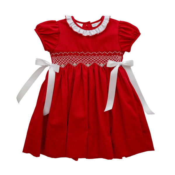 Christmas Red Smocked Rose Dress