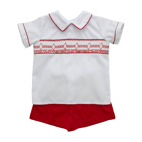 Christmas Red Smocked Drew Short Set