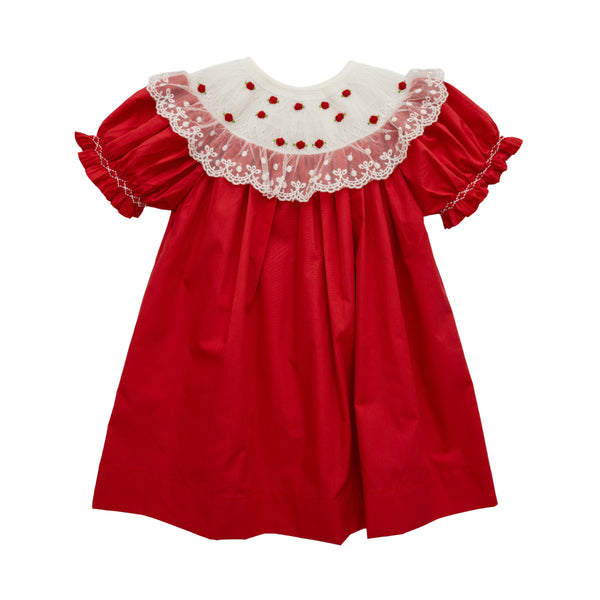 Red Roses Smocked Emery Dress W/ Lace